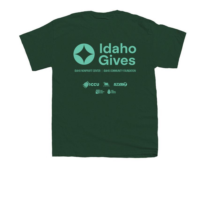 Idaho Gives 2025, a Forest Green Youth Unisex Tee (back-view)