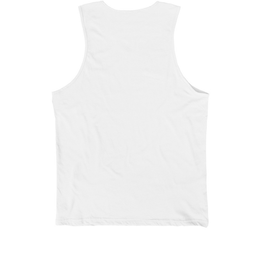 20 Years of Happys, a White Premium Cotton Tank (back-view)