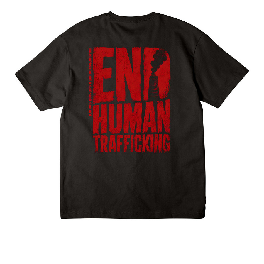 Kairos Cut-Ups // End Human Trafficking Line, a Black Unisex Heavyweight Tee (back-view)