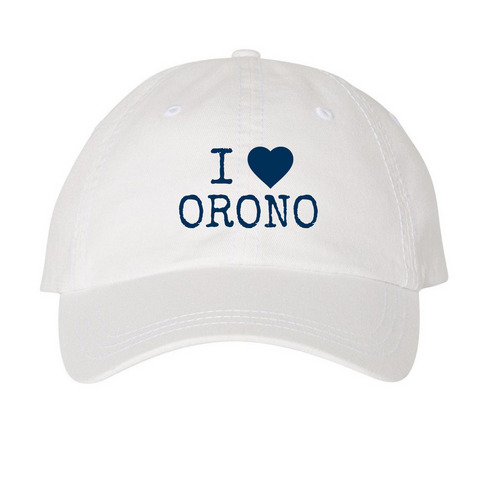 I Love Orono Hat (Blue)&nbsp;, a White Printed Pigment Dye Baseball Cap