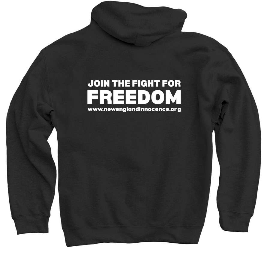 New England Innocence Project Apparel, a Black Pullover Hoodie (back-view)
