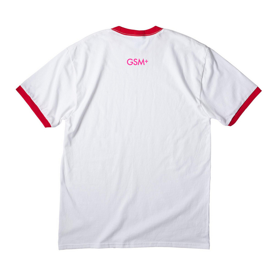 Love & Service, a White/ Red Cotton Ringer Tee (back-view)