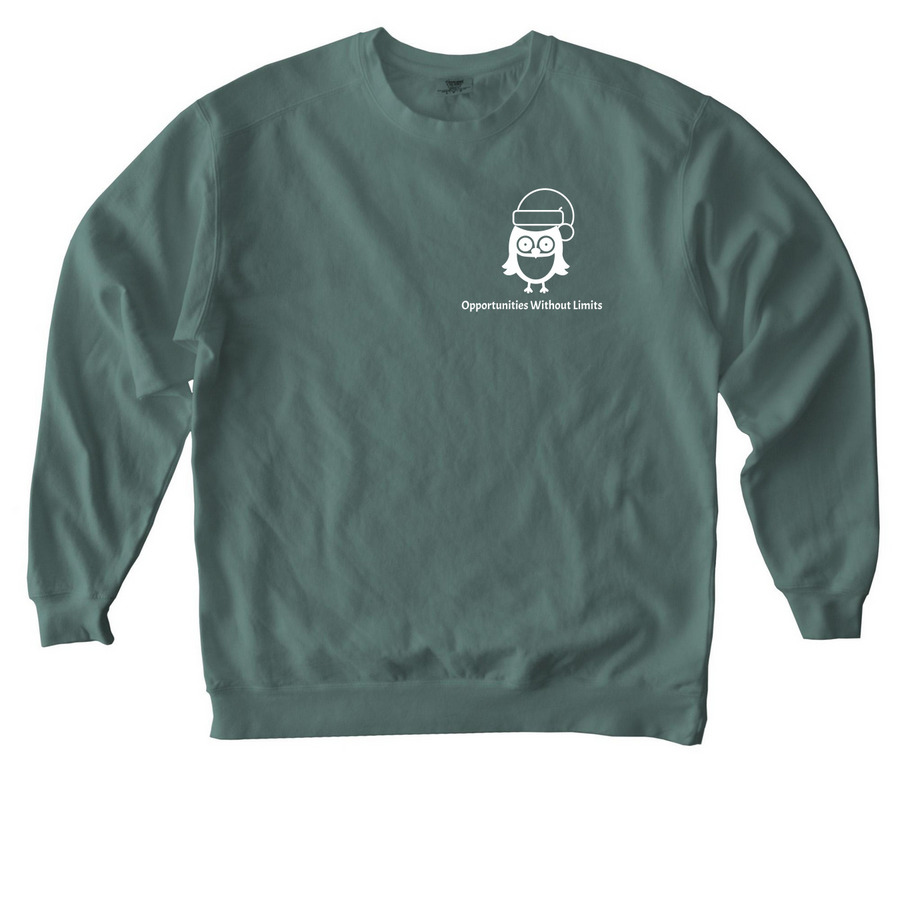 Holiday Owl, a Blue Spruce Comfort Colors Crewneck Sweatshirt