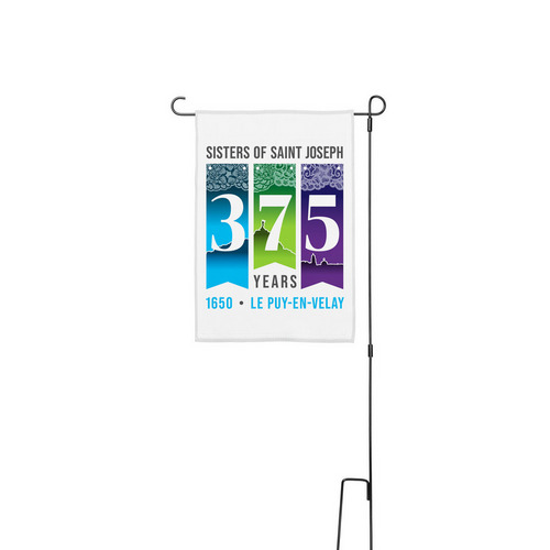 375th Celebration Banner, a White 12" x 18" Yard Flag with Stake