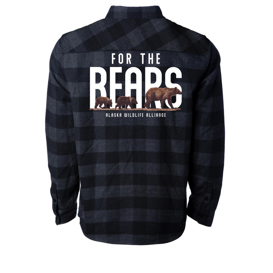 For the Bears Flannel, a Charcoal Heather/ Black Unisex Flannel Shirt (back-view)
