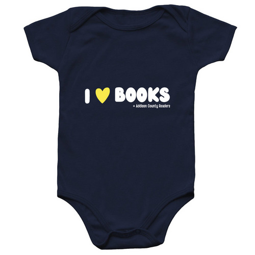 Baby I Heart Books Onesie, a Navy Infant Onesie