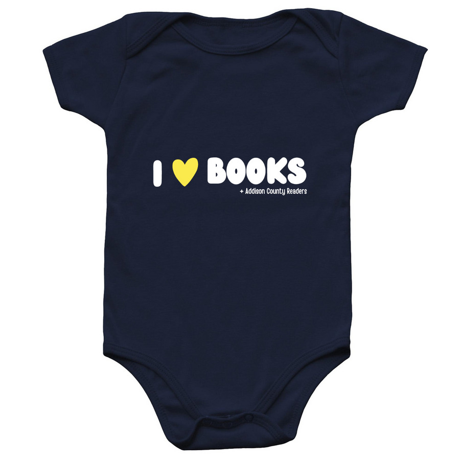 Baby I Heart Books Onesie, a Navy Infant Onesie