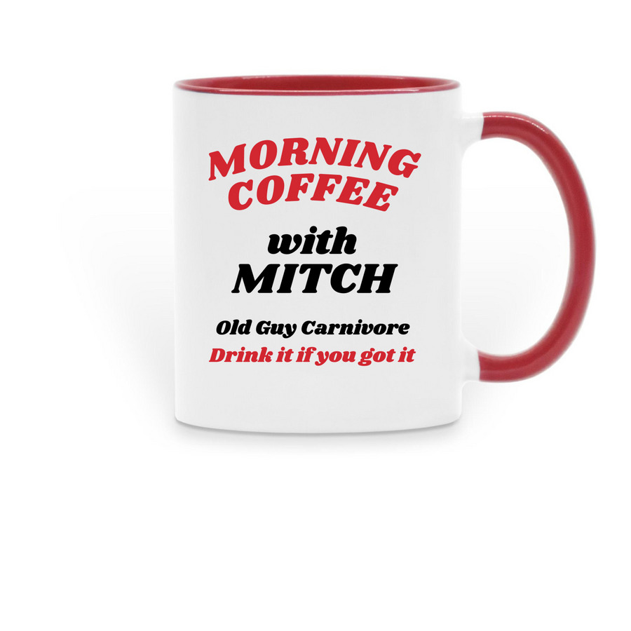 Old Guy Carnivore official MORNING COFFEE MUG, a Red Two-Tone Ceramic Mug
