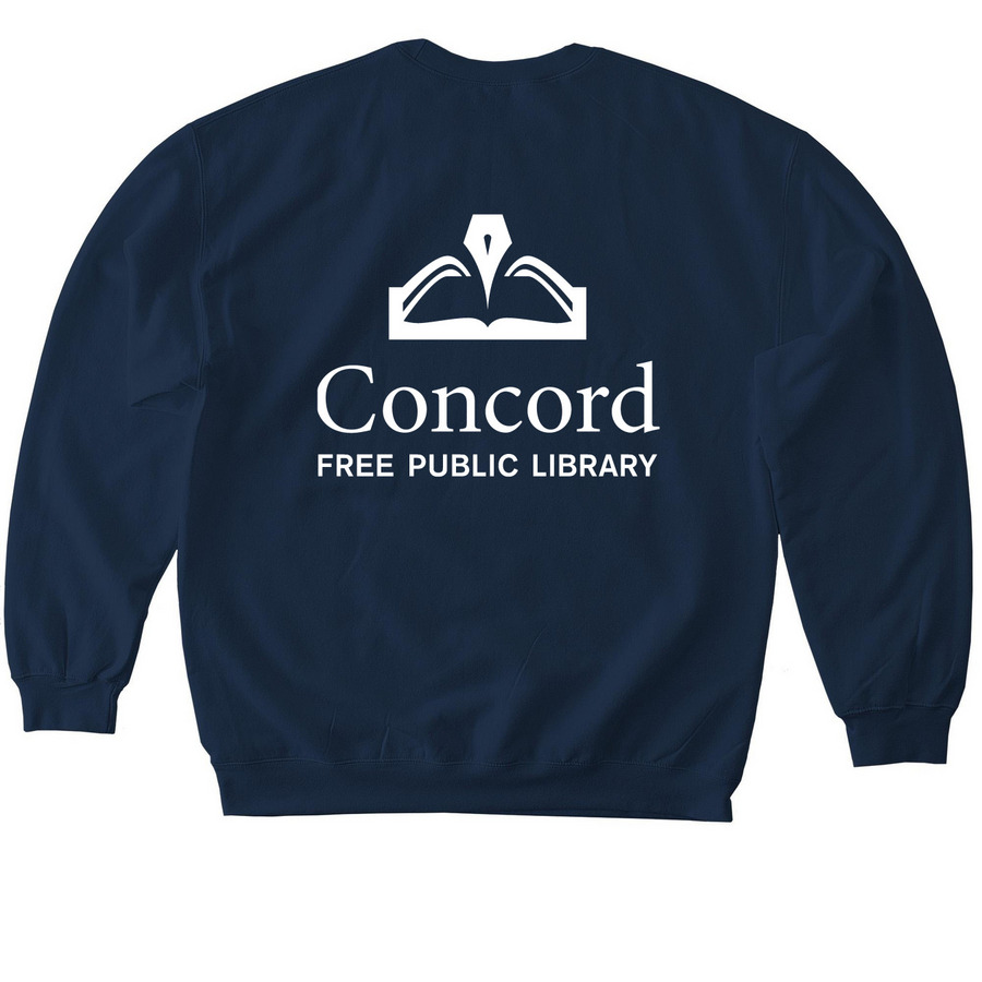 Library Logo, a Navy Softstyle Crewneck Sweatshirt (back-view)