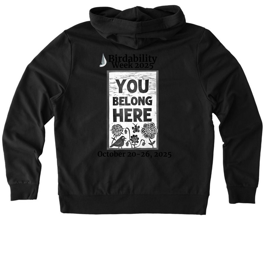 Birdability Week 2025 Zip Up Hoodies, a Deep Black Allmade Organic French Terry Zip Up Hoodie (back-view)
