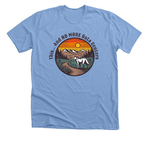 NO MORE Data Centers, a Heather Carolina Blue Premium Unisex Tee