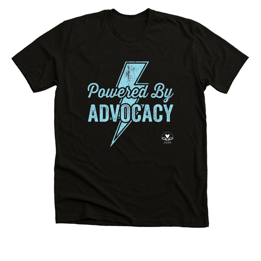 Powered By Advocacy (1 sided), a Black Heather Premium Unisex Tee