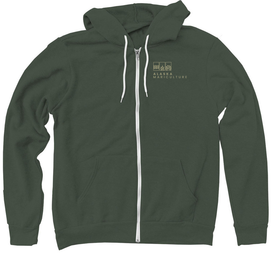 Alaska Mariculture Green Zip, a Military Green Zip Up Hoodie