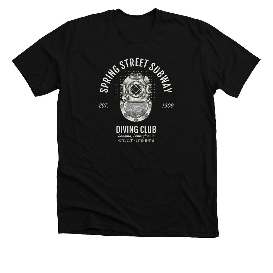 SPRING ST DIVING CLUB, a Solid Black Blend Premium Unisex Tee