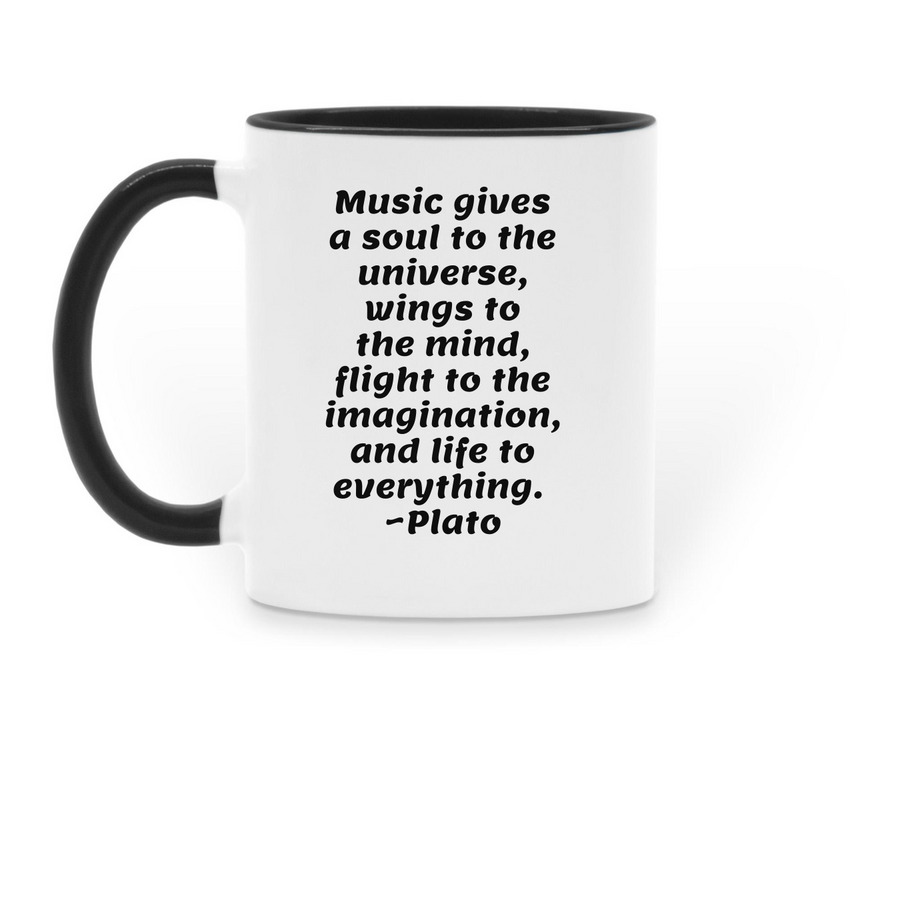 Music Gives Life To Everything, a Black Two-Tone Ceramic Mug (back-view)
