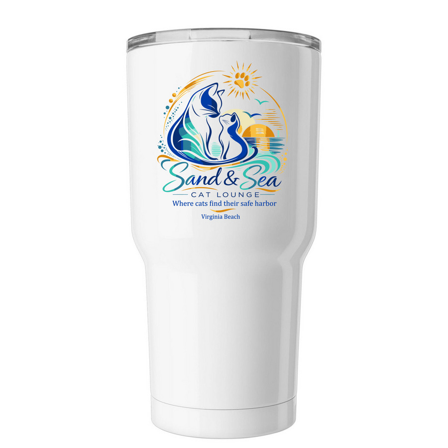 Tom-Tom & Hallie Large 30 oz Tumbler, a White Insulated Tumbler (back-view)