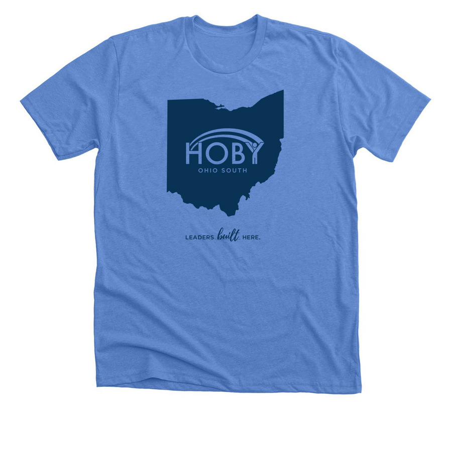 HOBY Ohio South: Leaders Built Here (Navy), a Heather Columbia Blue Premium Unisex Tee