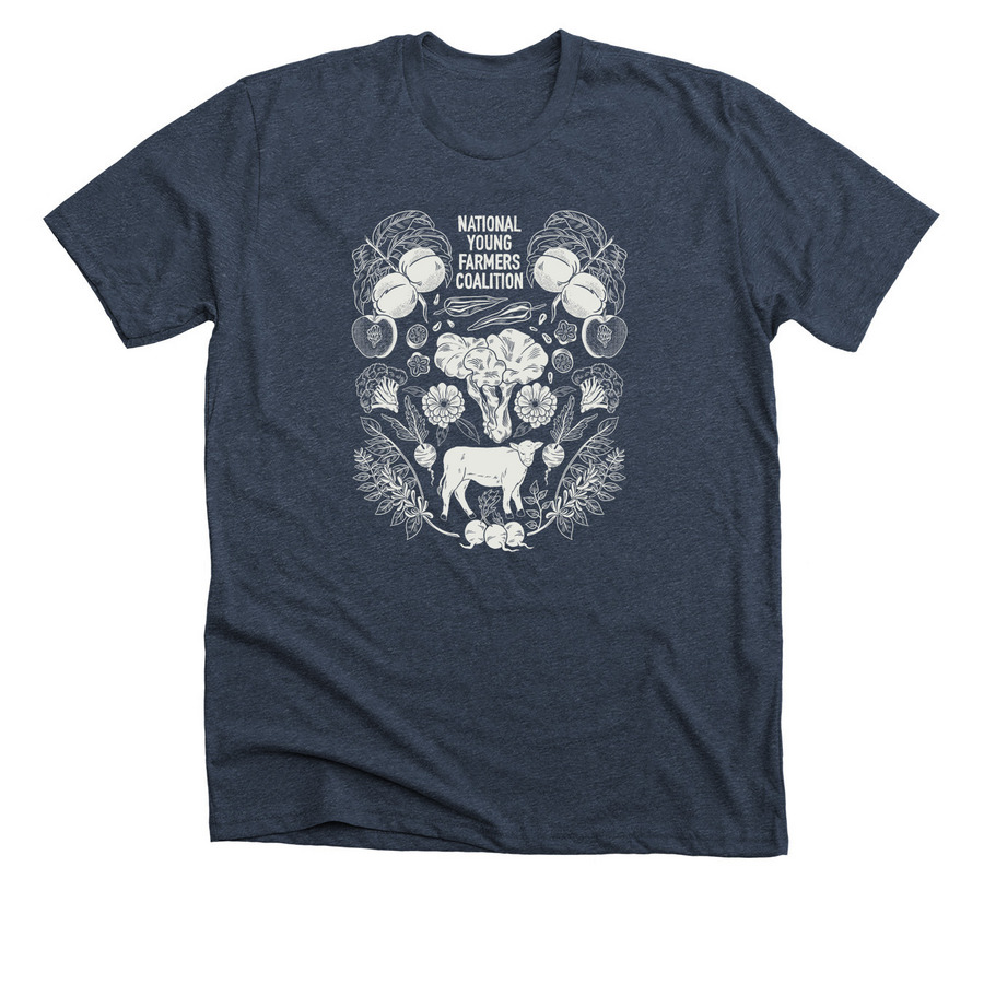 Young Farmers Bounty Gear, a Heather Midnight Navy Premium Unisex Tee