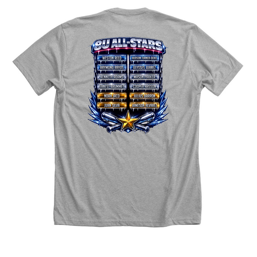 Baseball 8U Specials, a Athletic Heather Premium Unisex Tee (back-view)