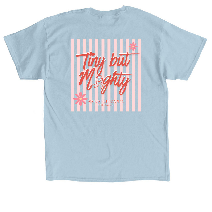 Tiny But Mighty - Pink Stripe, a Light Blue Classic Unisex Tee (back-view)