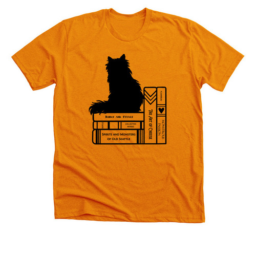 Books and Cats, a Heather Orange Premium Unisex Tee