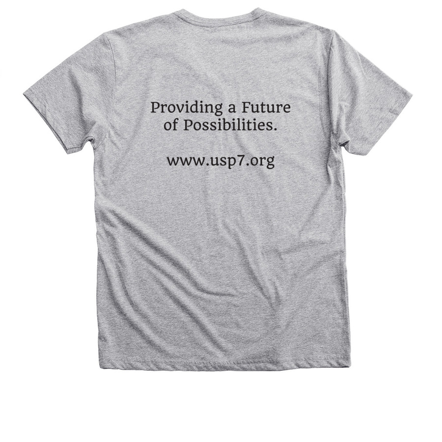 Support Research for USP7-Related Diseases, a Athletic Heather Premium V-Neck Tee (back-view)