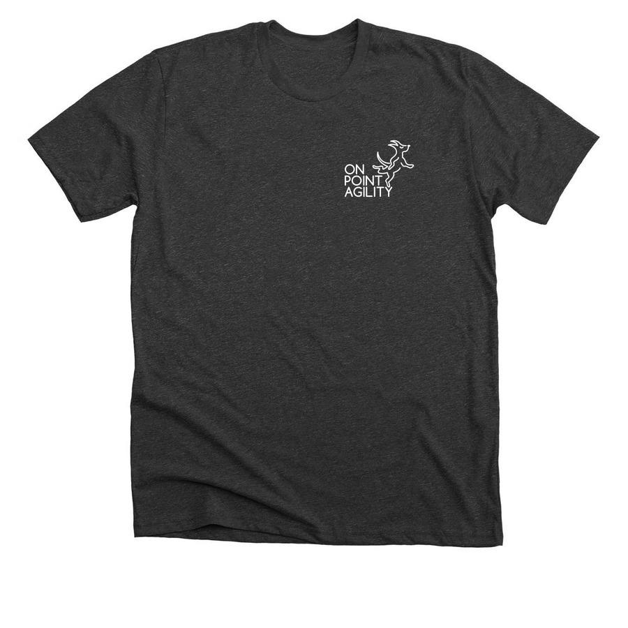 On Point Agility White Logo, a Dark Grey Heather Premium Unisex Tee
