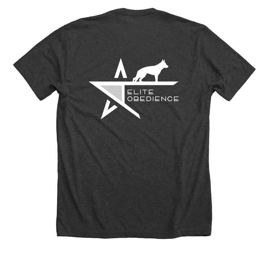 Minimalist Logo, a Dark Grey Heather Premium Unisex Tee (back-view)