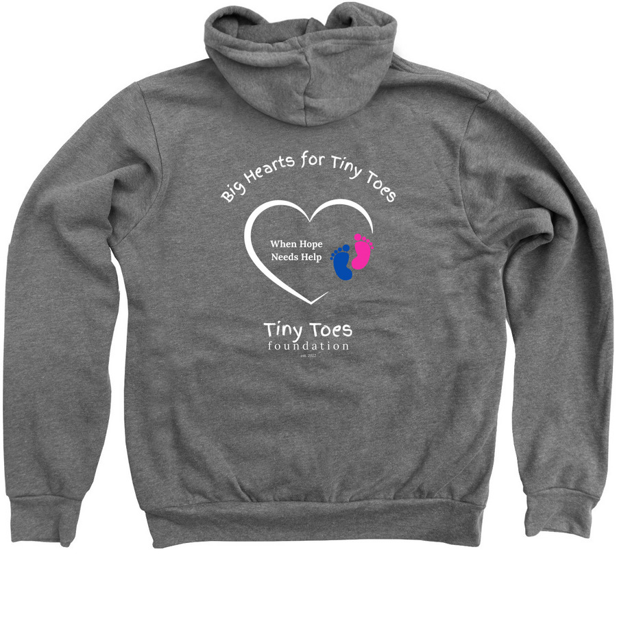 Big Hearts for Tiny Toes, a Deep Heather Zip Up Hoodie (back-view)