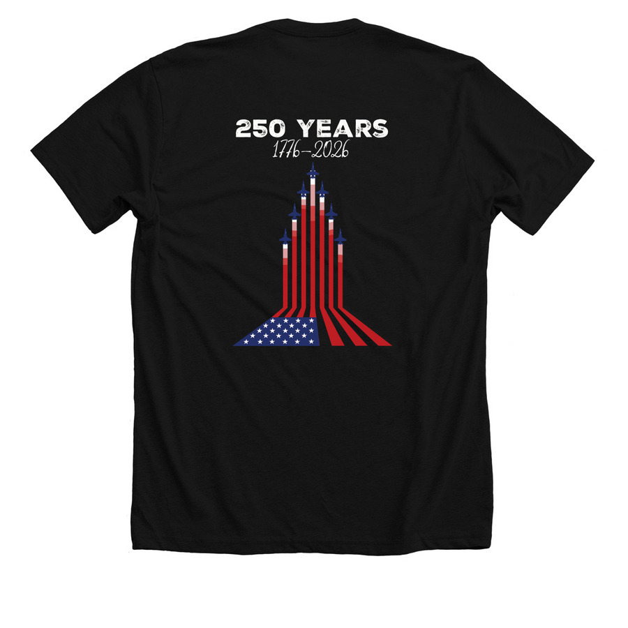 SonRise USA Flag and Aircraft, a Solid Black Blend Premium Unisex Tee (back-view)