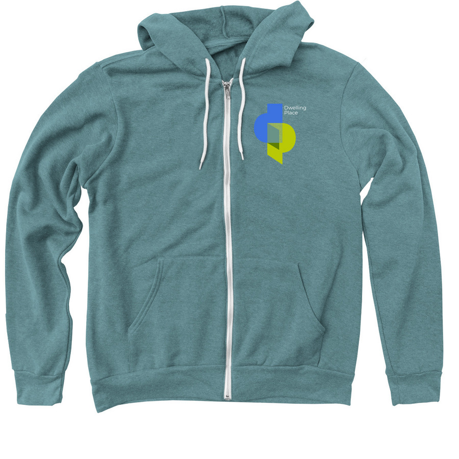 Dwelling Place Original Logo, a Heather Deep Teal Zip Up Hoodie