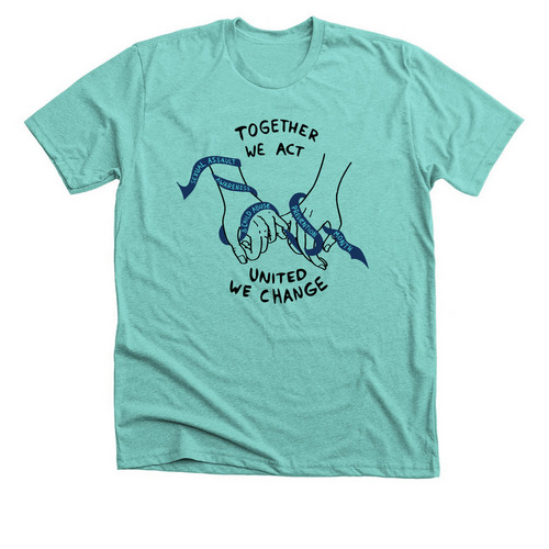 Together We Act, United We Change, a Heather Sea Green Premium Unisex Tee