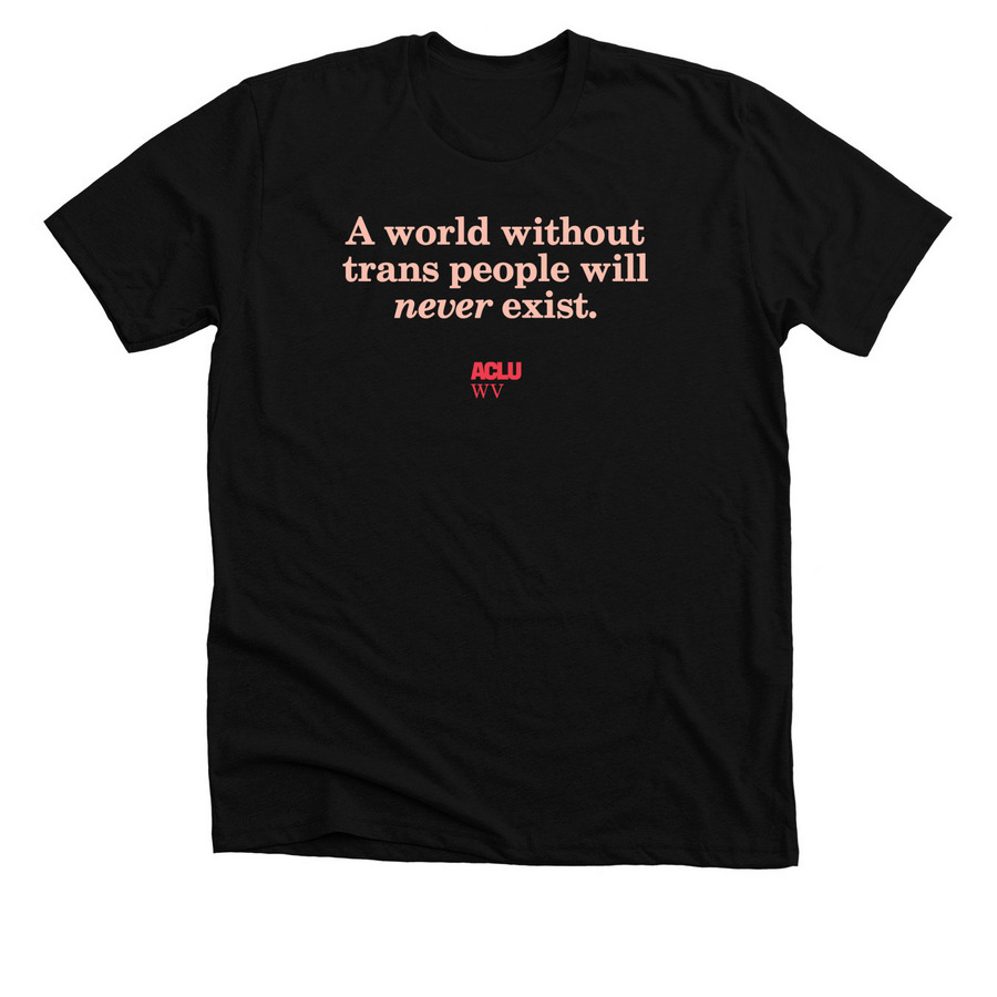 A world without trans people will never exist., a Solid Black Blend Premium Unisex Tee