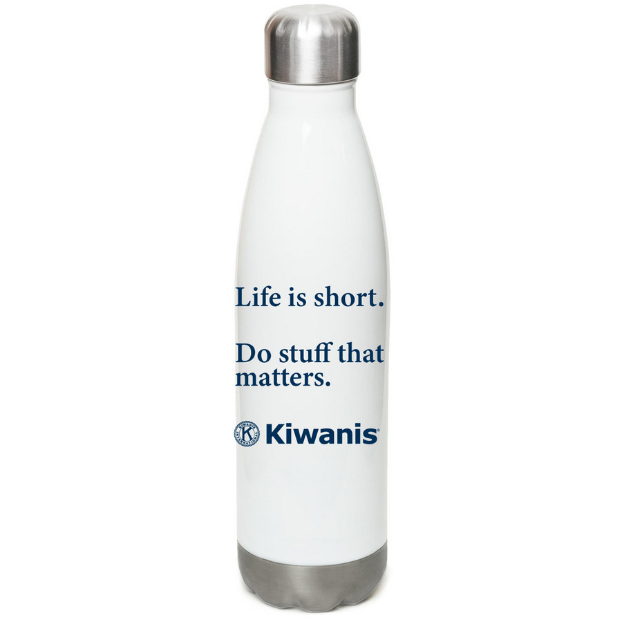 Life is Short - Kiwanis, a White Stainless Steel Water Bottle