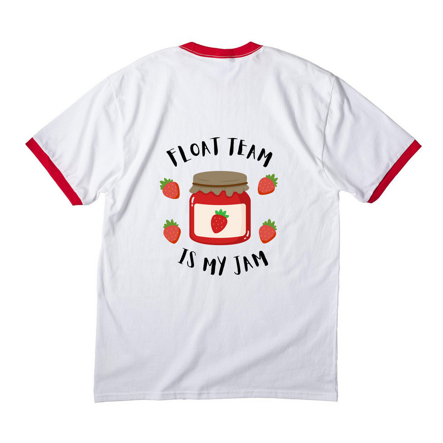 Float Team Is My Jam, a White/ Red Cotton Ringer Tee (back-view)
