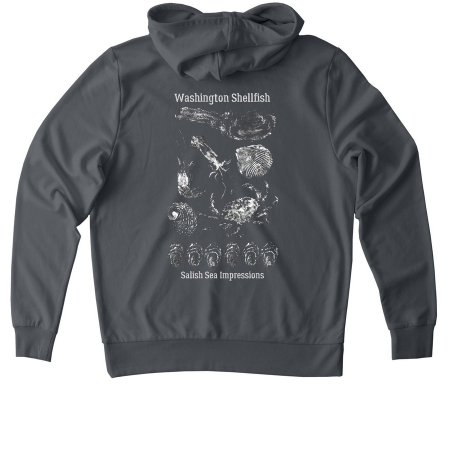 Washington Shellfish gyotaku sweaters&nbsp;, a Terrain Grey Allmade Organic French Terry Pullover Hoodie (back-view)