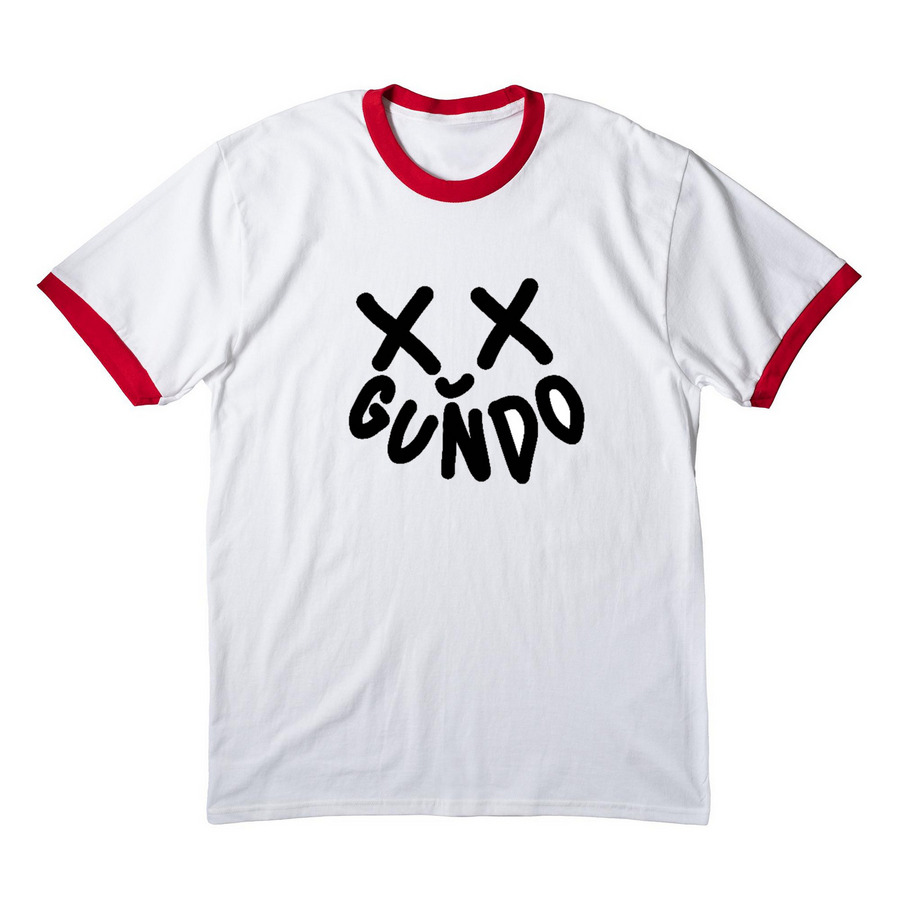 Old school Gundo Tees, a White/ Red Cotton Ringer Tee