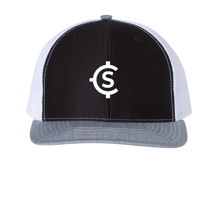SCBC Hat, a Black/ White/ Heather Grey Printed Snapback Trucker Cap