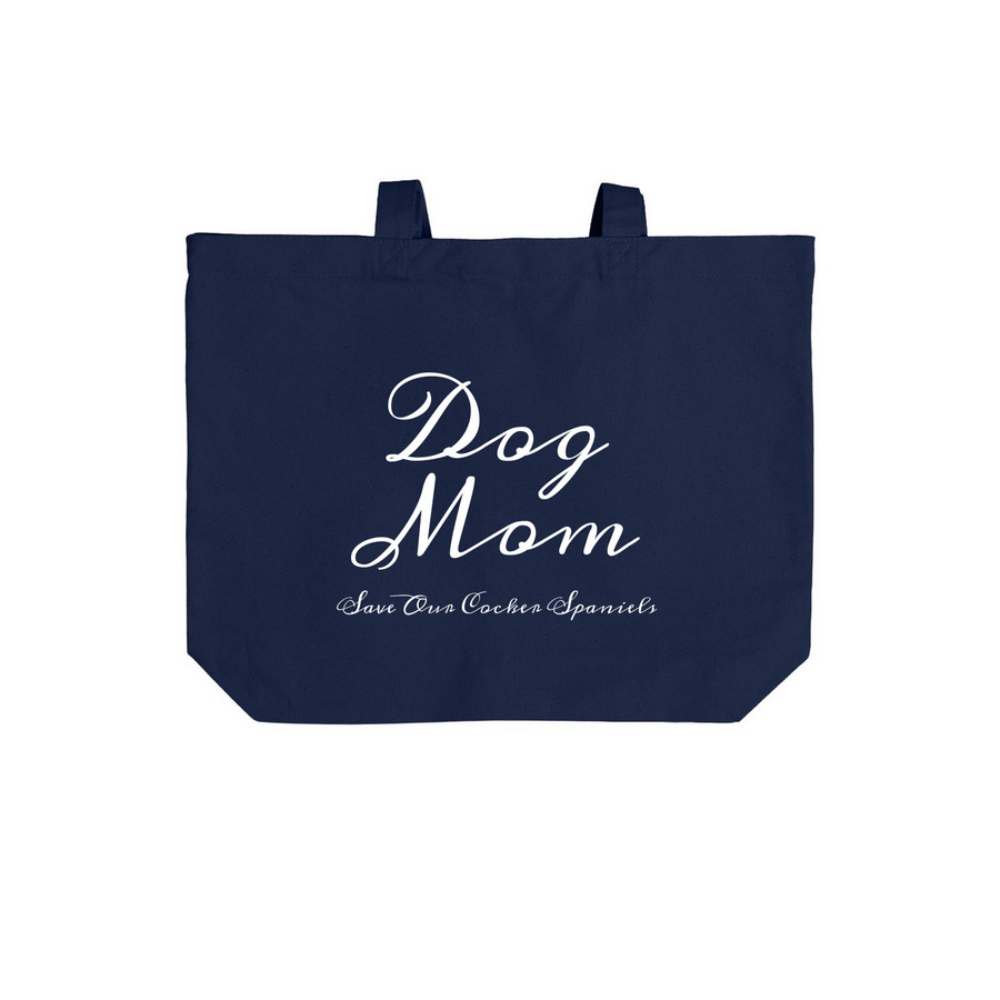 Dog Mom Tote, a River Blue Navy Cotton Canvas Tote Bag (back-view)