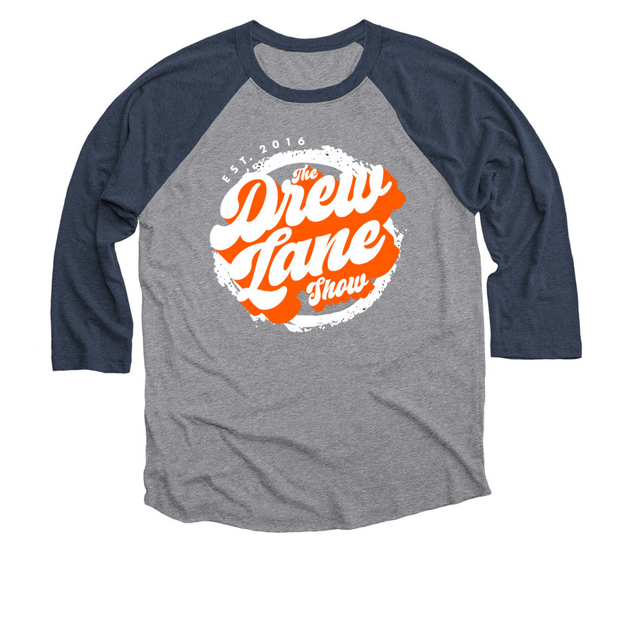 The Groovy Drew, a Vintage Navy and Premium Heather 3/4 Sleeve Baseball Tee