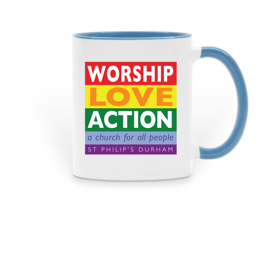 St. Philip's Rainbow Mug, a Light Blue Two-Tone Ceramic Mug