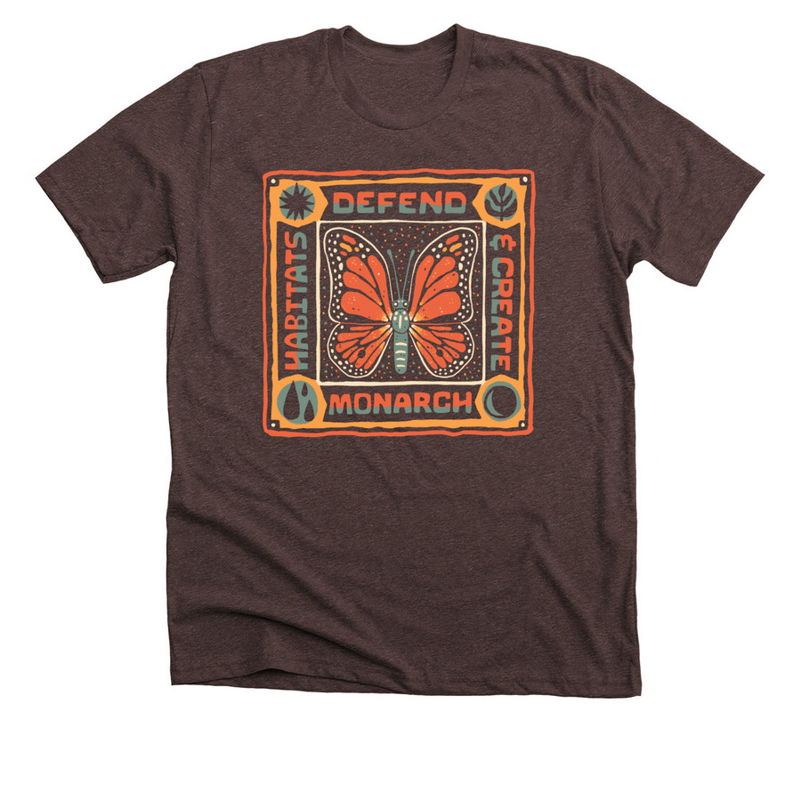 Defend & Create Monarch Habitats, a Heather Brown Premium Unisex Tee