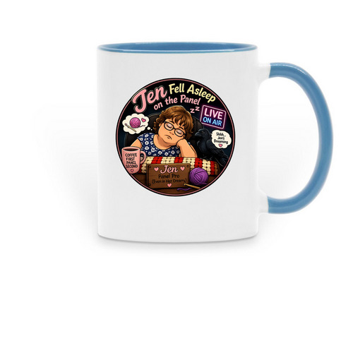 jen fell asleep, a Light Blue Two-Tone Ceramic Mug