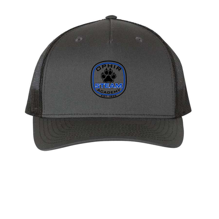 Classic Ophir Trucker, a Charcoal/ Black Printed Five-Panel Trucker Cap