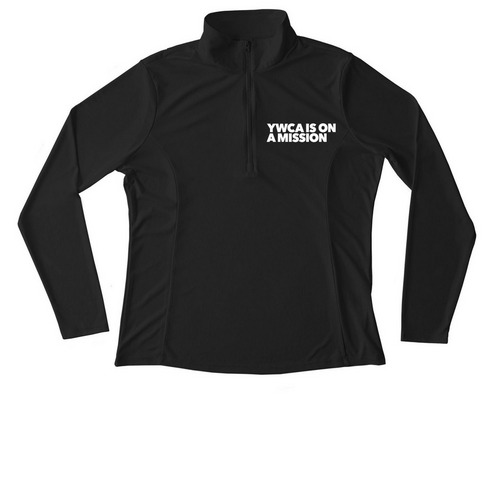 On A Mission Quarter-Zip Jacket (white logo), a Black Women's Performance Quarter Zip Pullover