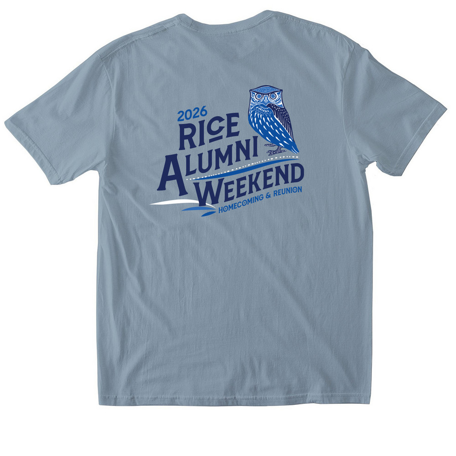 Rice Alumni Weekend T-Shirt, a Stone Blue Softstyle Cotton Tee (back-view)