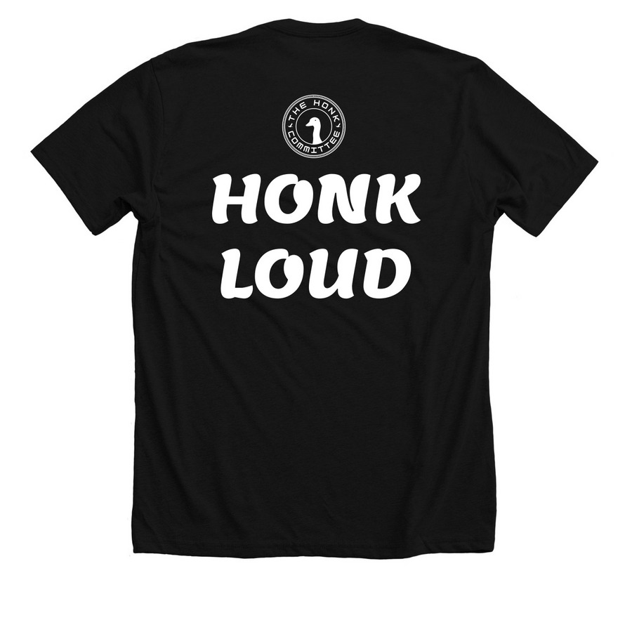 The Honk Committee Logo, a Solid Black Blend Premium Unisex Tee (back-view)