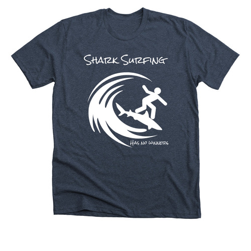 Shark surfing&nbsp;, a Heather Midnight Navy Premium Unisex Tee