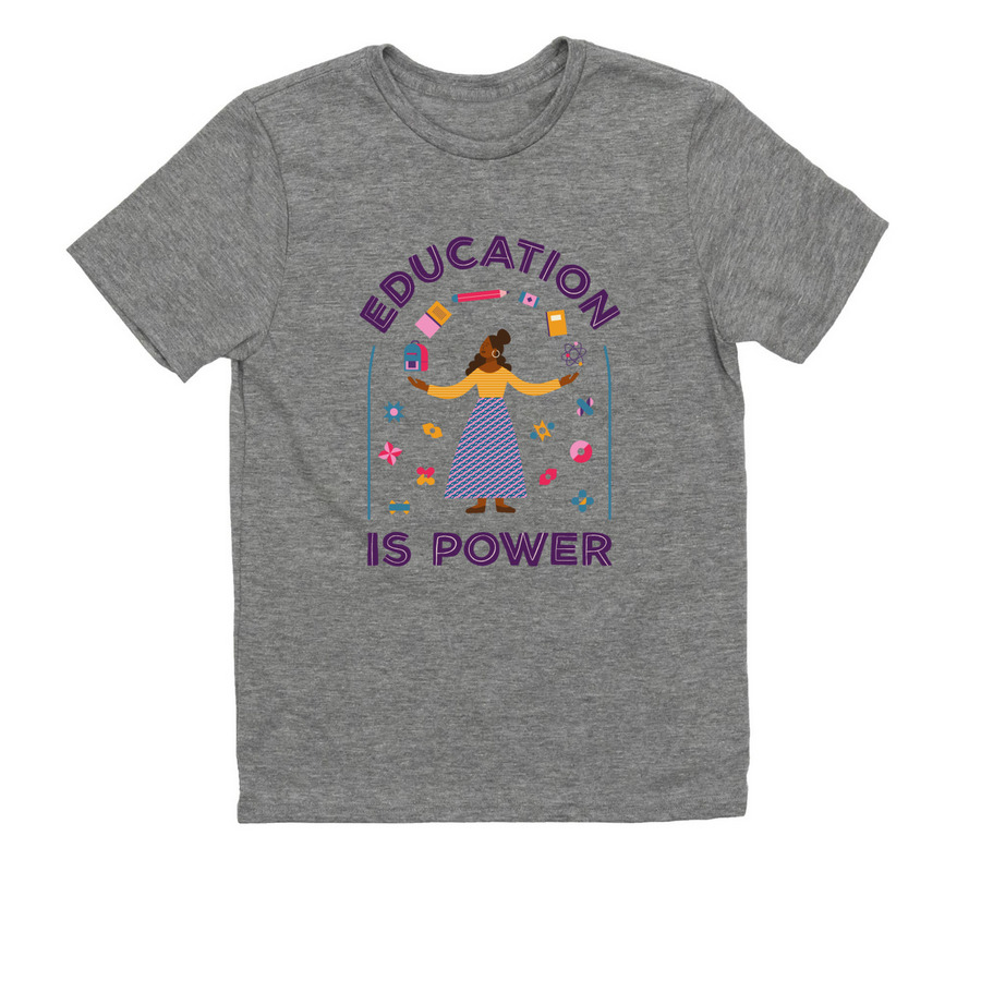 Education Is Power Tee, a Aluminum Grey Allmade Youth Eco Triblend Tee