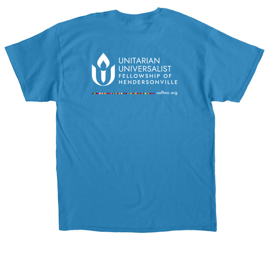 Our Faith is Love in Action, a Sapphire Classic Unisex Tee (back-view)